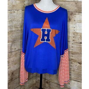 BOHO JANE OVERSIZED CREWNECK BELL SLEEVE HOUSTON ASTROS RARE BLOUSE SIZE LARGE